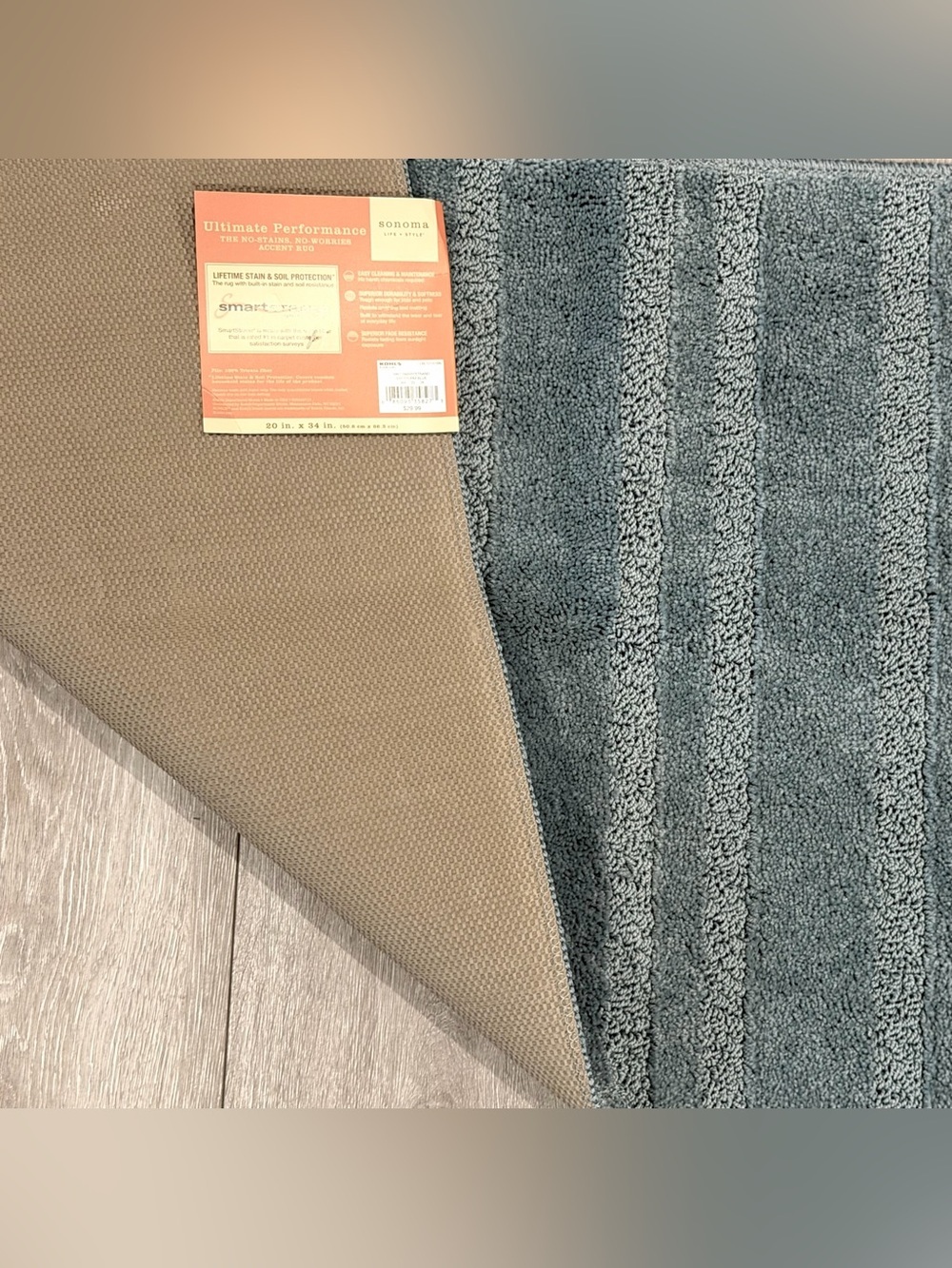 NEW Sonoma SmartStrand Bath Rug 20x34 Storm Blue Plush Accent Rug Anti-Stain - Picture 8 of 9